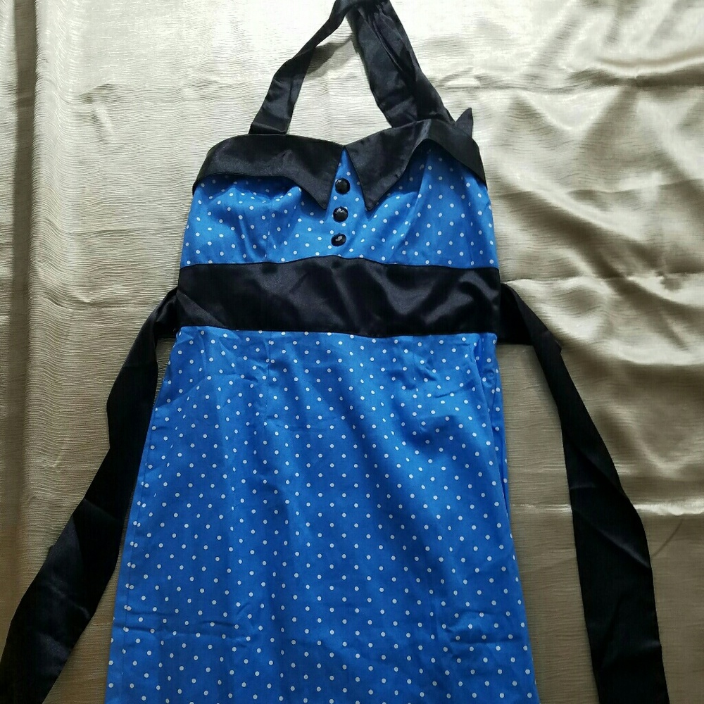 Retro rockabilly blue polka dot dress